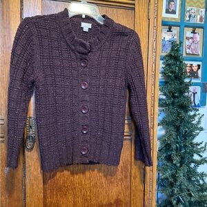 Caslon Rich Brown/Burgundy Textured Knit Cardigan